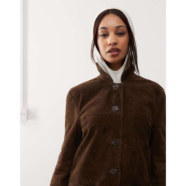 Barneys originals suede jacket in dark brown | ASOS