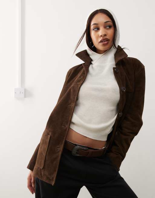 Barneys originals suede jacket in dark brown, 3 of 4