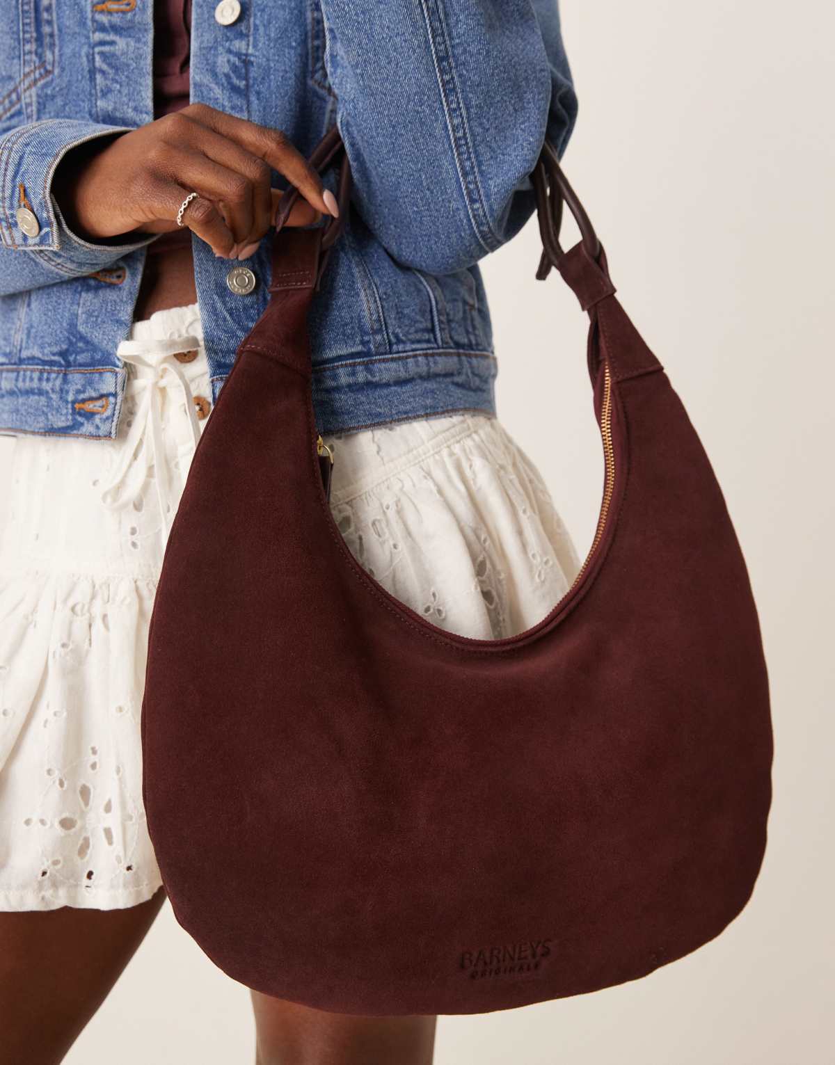 Barneys originals suede shoulder bag in burgundy