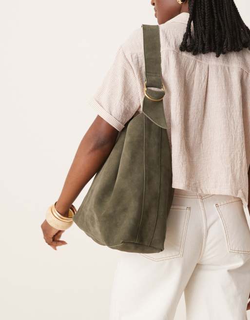 Barneys originals suede shoulder bag in khaki