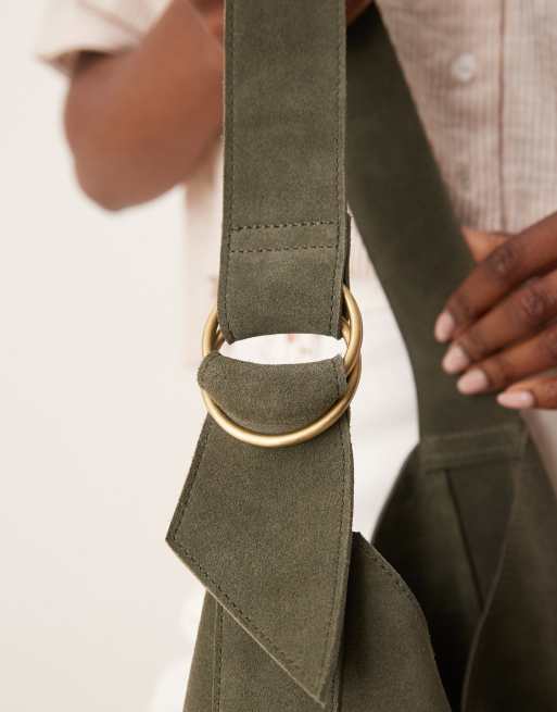 Barneys originals suede shoulder bag in khaki