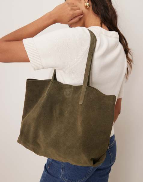 Barneys Originals suede tote bag in khaki - view 1