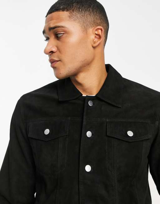 Suede trucker jacket store black