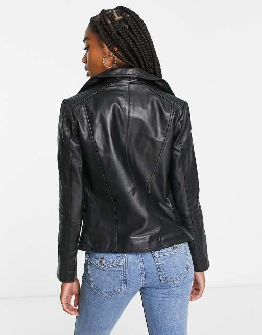 Asos barneys original leather hotsell biker jacket