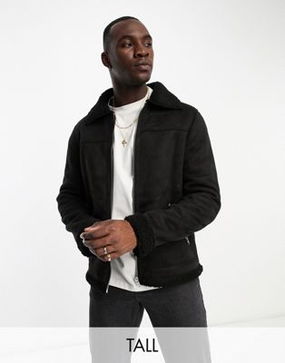 Barneys Originals Tall faux shearling fully borg lined jacket in black ...