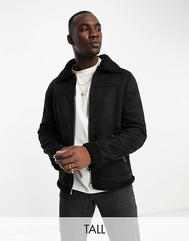 Barneys Originals - tall faux shearling fully borg lined jacket in black