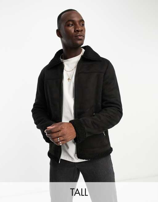 Barneys Originals Tall faux shearling fully borg lined jacket in black ...