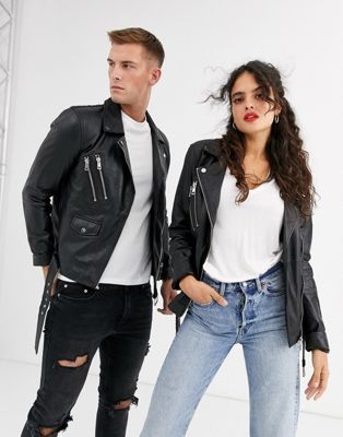 Barney's Originals Unisex leather biker jacket | ASOS
