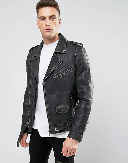 Barneys Premium Washed Leather Biker Jacket