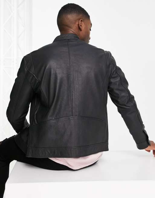 Barney's racer leather jacket in black | ASOS