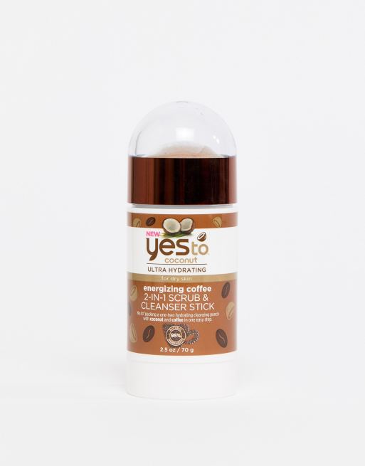 Barrita limpiadora y exfoliante con diseño 2 en 1 de coco y café vigorizante de Yes To