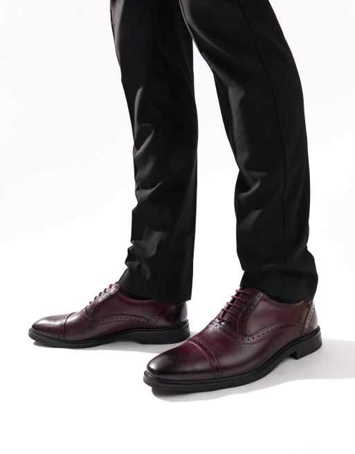 Base London Ascot toe cap oxford shoe in wine, 4 of 5