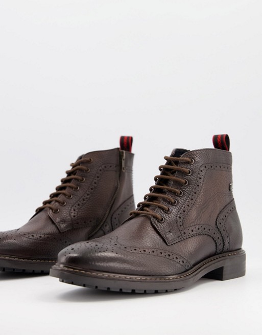 Base London berkley brogue boots in brown leather