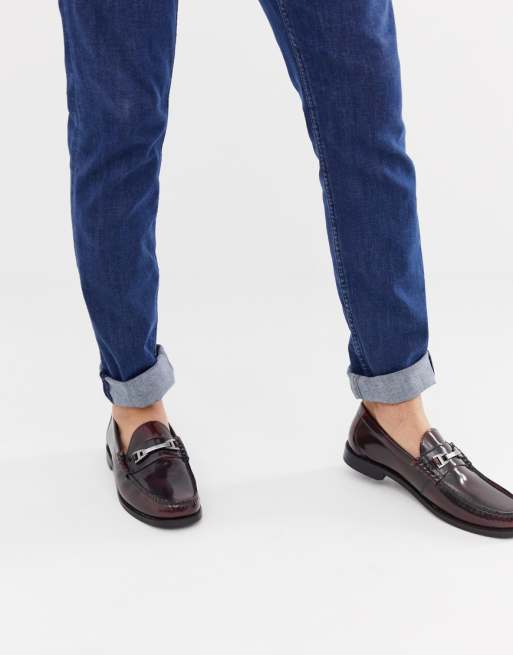 Base London Caliber bar loafers in hi shine bordo | ASOS