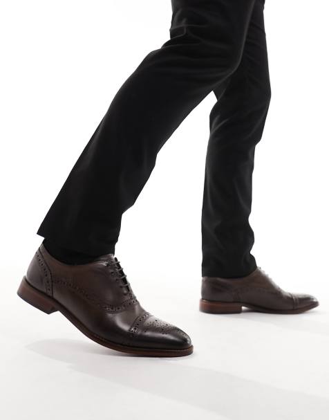 Base London Cast Washed Brogue Shoe in Brown - view 1