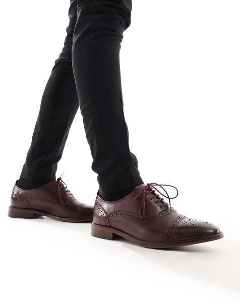 Base London Cast Washed Brogue Shoe in Dark Red leather - view 1