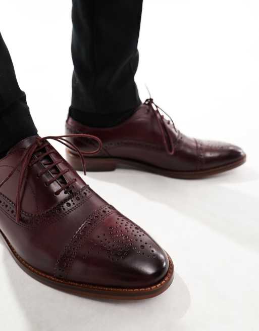 Base London Cast Washed Brogue Shoe in Dark Red leather ASOS