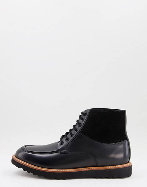 Base London colter lace up boots in black leather