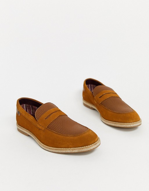 Base london combie embossed loafers in tan suede