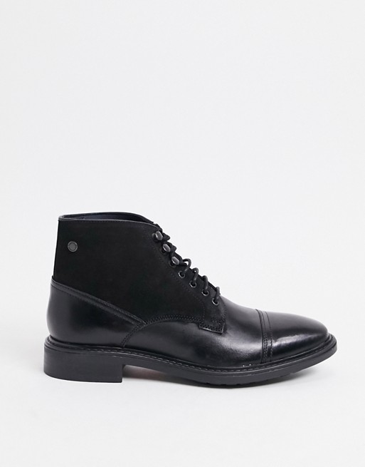 Base London combo toe cap boots in black leather