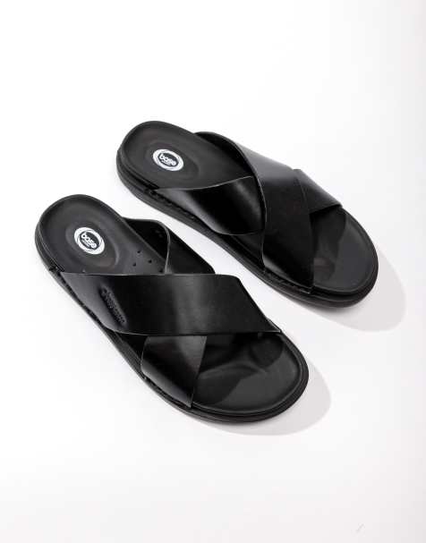 Base London Drift cross strap sandal in black - view 1