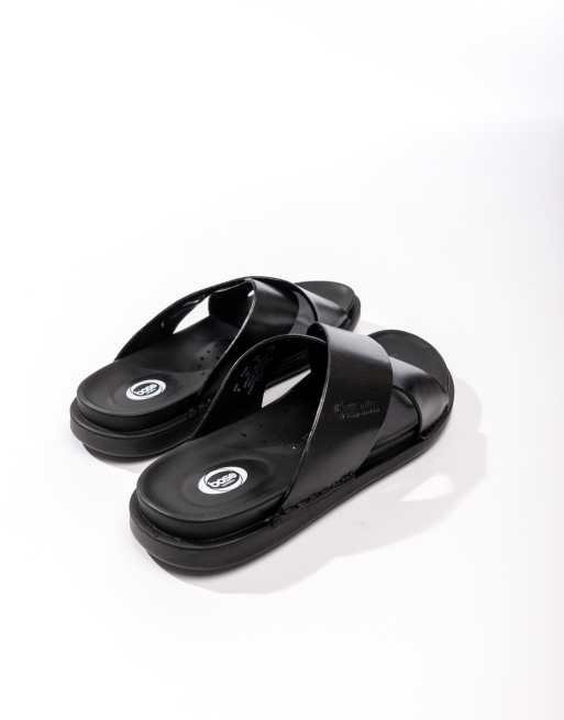 Base London Drift cross strap sandal in black, 2 of 3