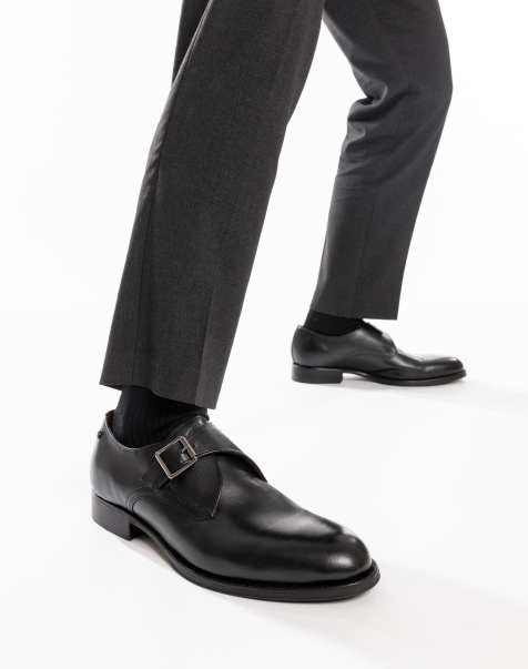 Base London Faraday single monk shoe in black leather - view 1