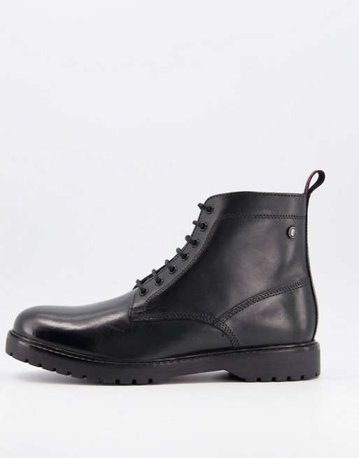 Base London forge lace up boot in waxy black leather