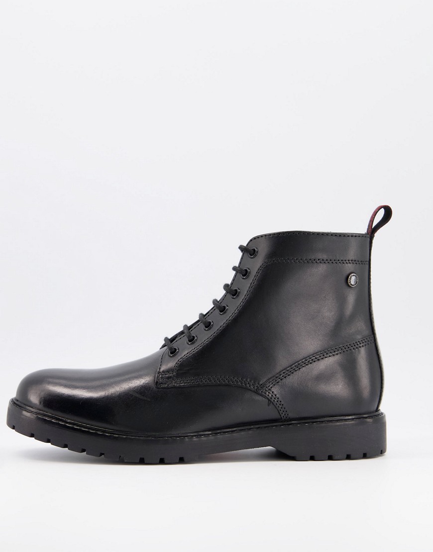 Base London Forge lace up boots in waxy black leather