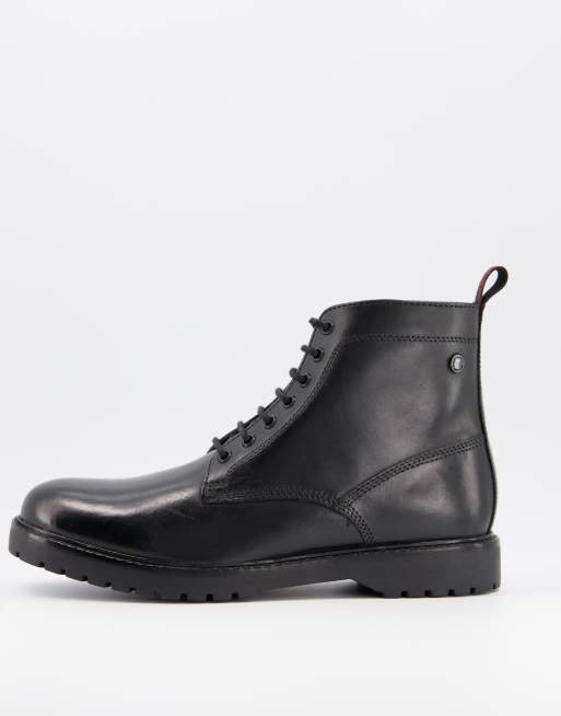 Base London forge lace up boots in waxy black leather | ASOS