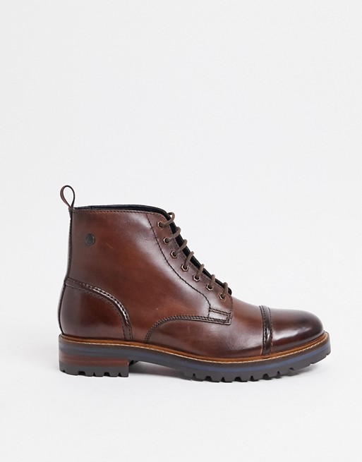 Base London franklin toe cap lace up boots in brown