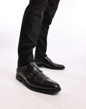 Base London Henley double monk shoe in black