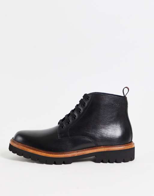 Base London - Kruger - Stivali stringati in pelle nera