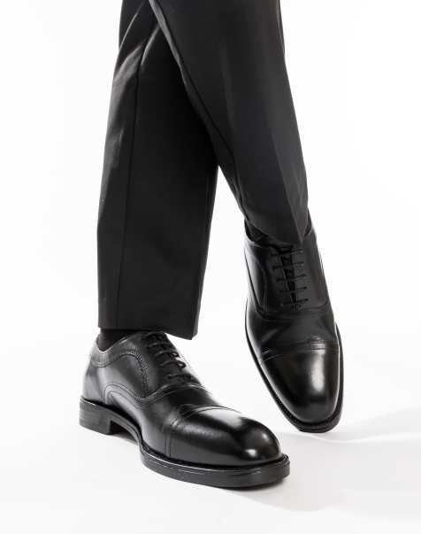 Base London Lapel toe cap shoe in black leather - view 1