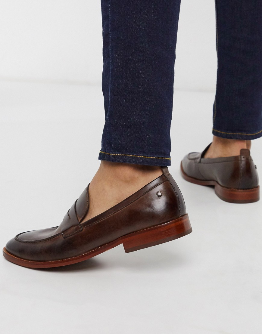 Base London – Lense – Bruna penny-loafers i läder