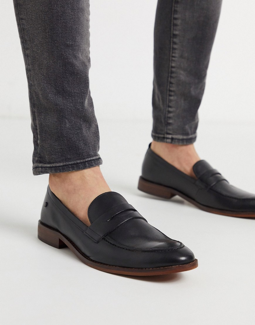 Base London – Lense – Svarta penny-loafers i läder