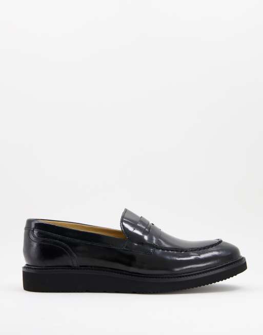 Base london milo loafers in black hi shine | ASOS