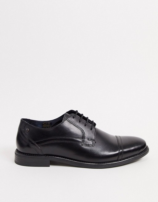 Base London Navara lace up toe cap shoes in black leather