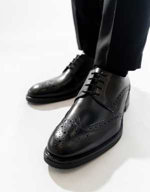 Base London Pocket brogue shoe in black leather