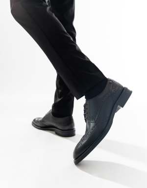 Base London Pocket brogue shoe in black leather