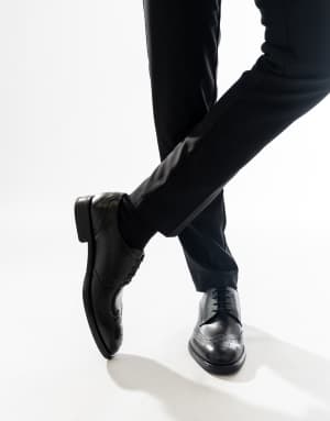 Base London Pocket brogue shoe in black leather