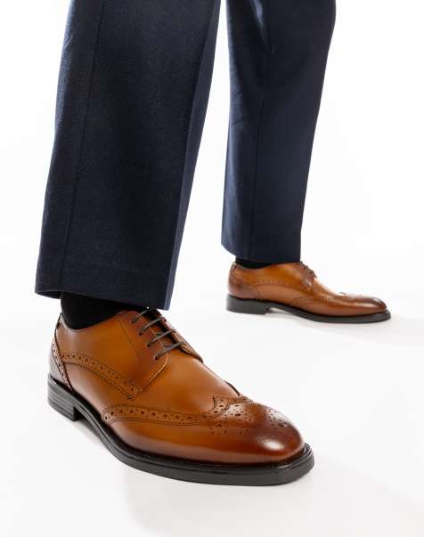 Base London Pocket brogue shoe in tan leather - view 1