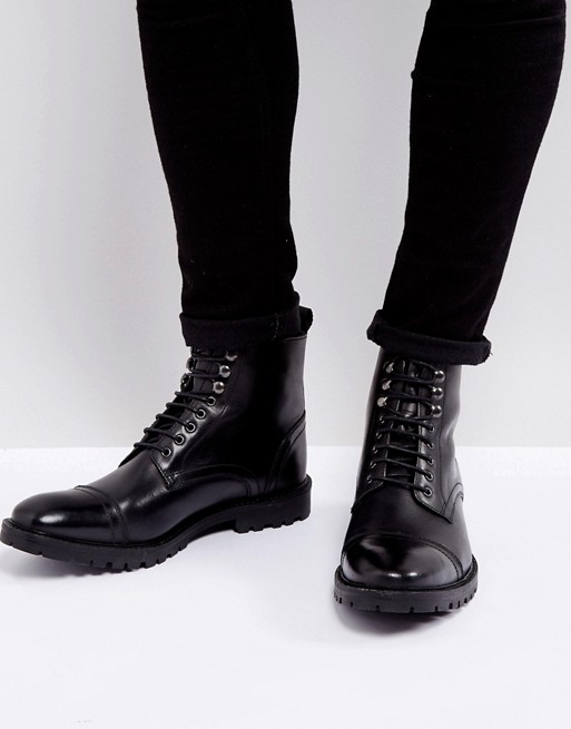 Base London Siege Leather Lace Up Boots In Black | ASOS