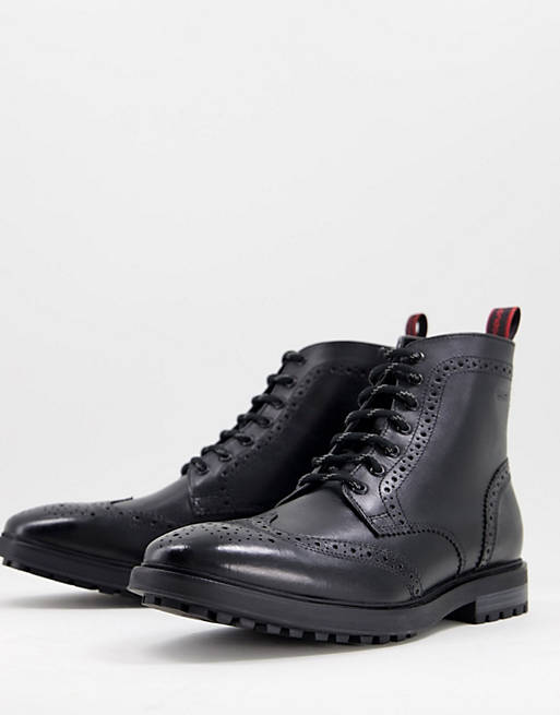 Base London thorne brogue boots in black leather
