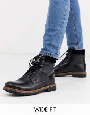 Base London Wide Fit Hide lace up boots in black