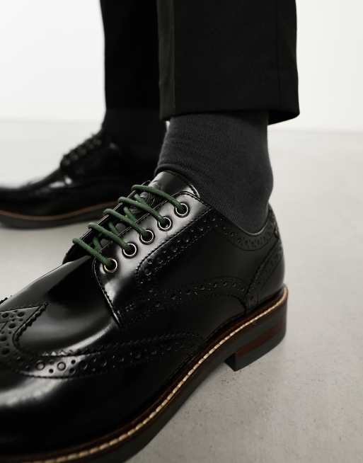Base London Woburn Hi-Shine Brogue Shoe in Black leather ASOS