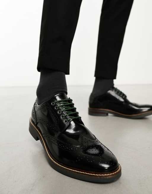 Base London Woburn Hi-Shine Brogue Shoe in Black | ASOS