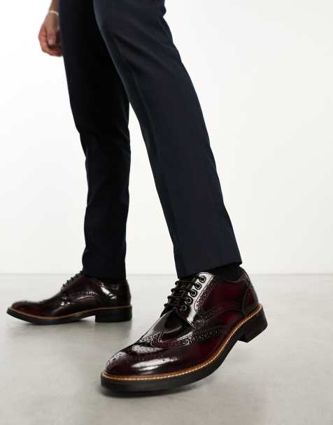 Base London Woburn Hi-Shine Brogue Shoe in Wine - view 1