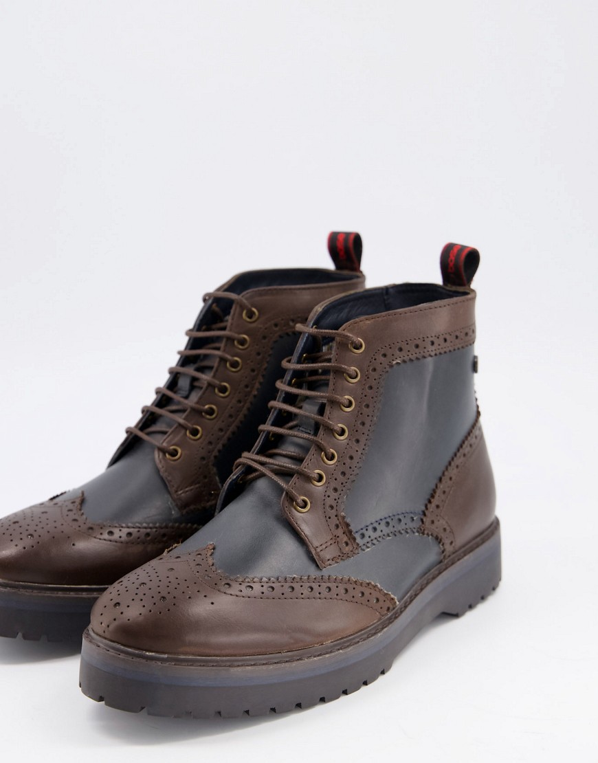Base Londone banner two tone brogue boots-Brown
