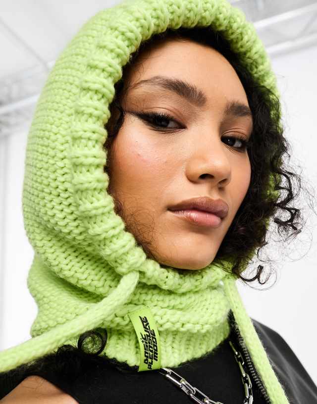 Basic Pleasure Mode - atomic loose chunky knitted hood in bright green